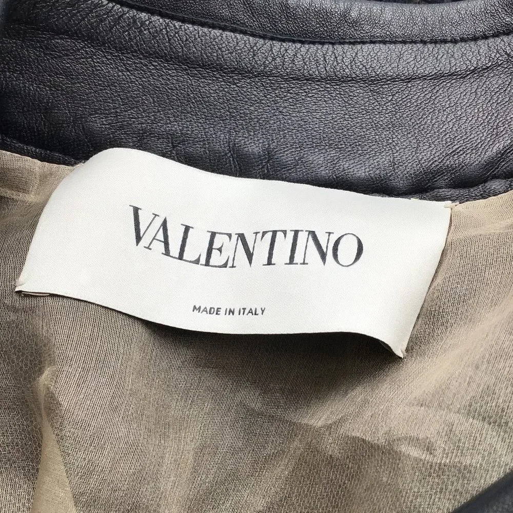 VALENTINO NAVY BLUE DOUBLE BREASTED LACE AND LEATHER JACKET - Picture 4 of 4
